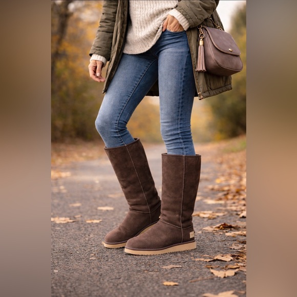 UGG Shoes - UGG Australia Classic Tall Shearling Boots Brown Women’s Size 7